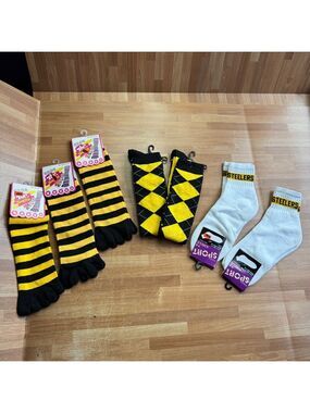 Black and gold sock bundle, ankle socks , knee socks, tie socks , striped